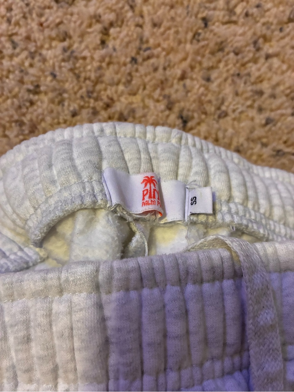 PINK Palm Tree Cream Ribbed Fleece-Lined Joggers
